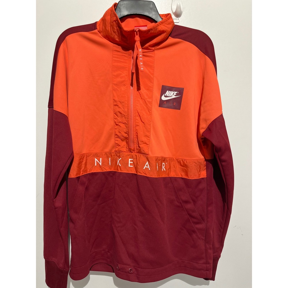 Nike Air Mens 1/2 Zip Pullover Jacket Orange Burgundy Colorblock Small BV5156